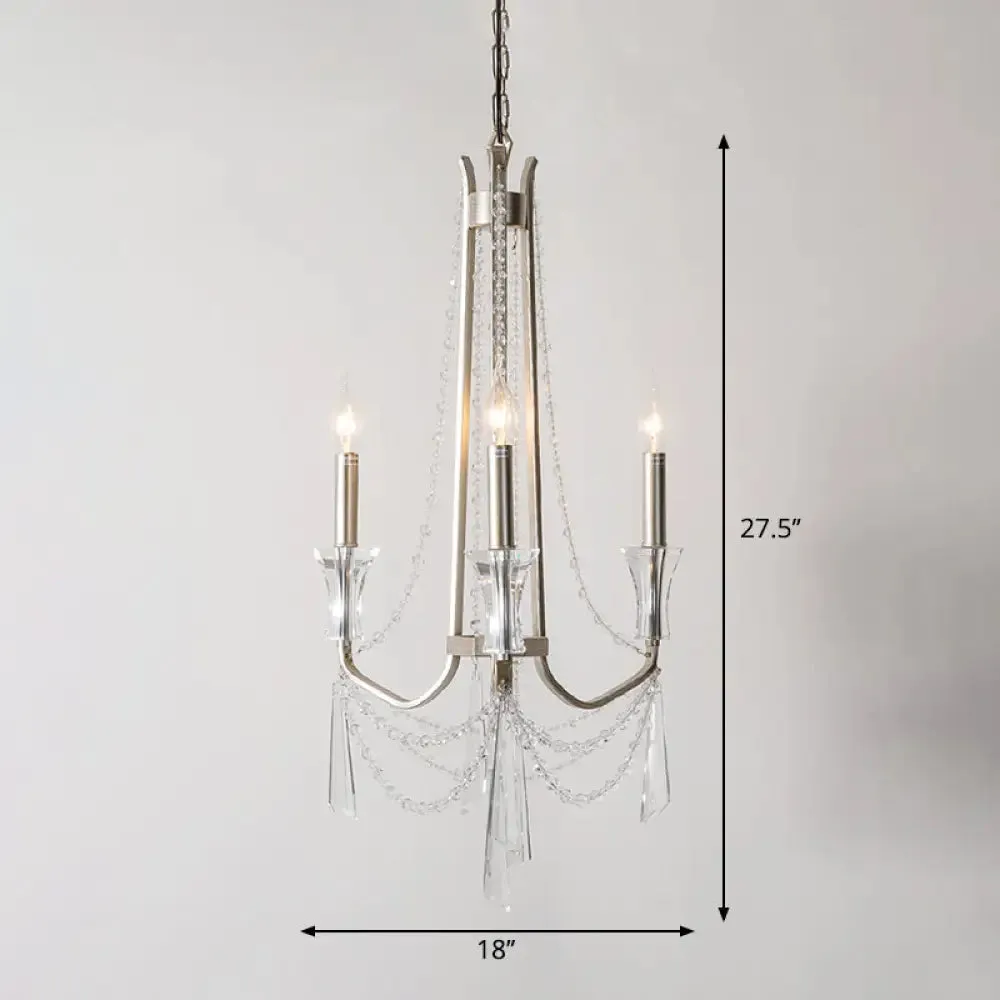 Rustic Nickel Candlestick Chandelier: Pendant Light with Crystal Detailing