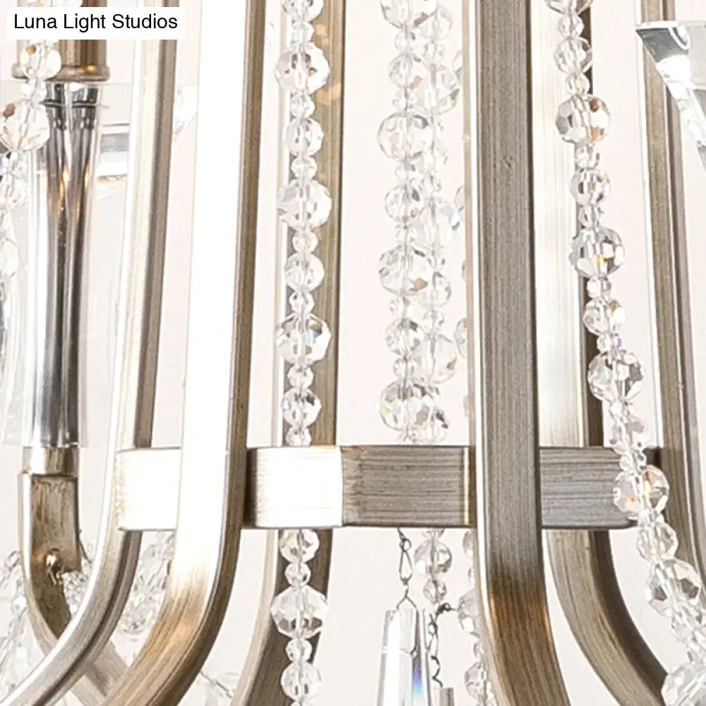 Rustic Nickel Candlestick Chandelier: Pendant Light with Crystal Detailing