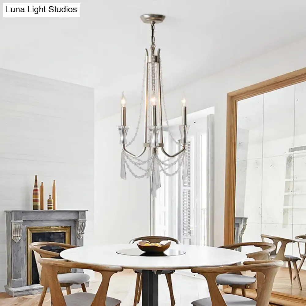 Rustic Nickel Candlestick Chandelier: Pendant Light with Crystal Detailing
