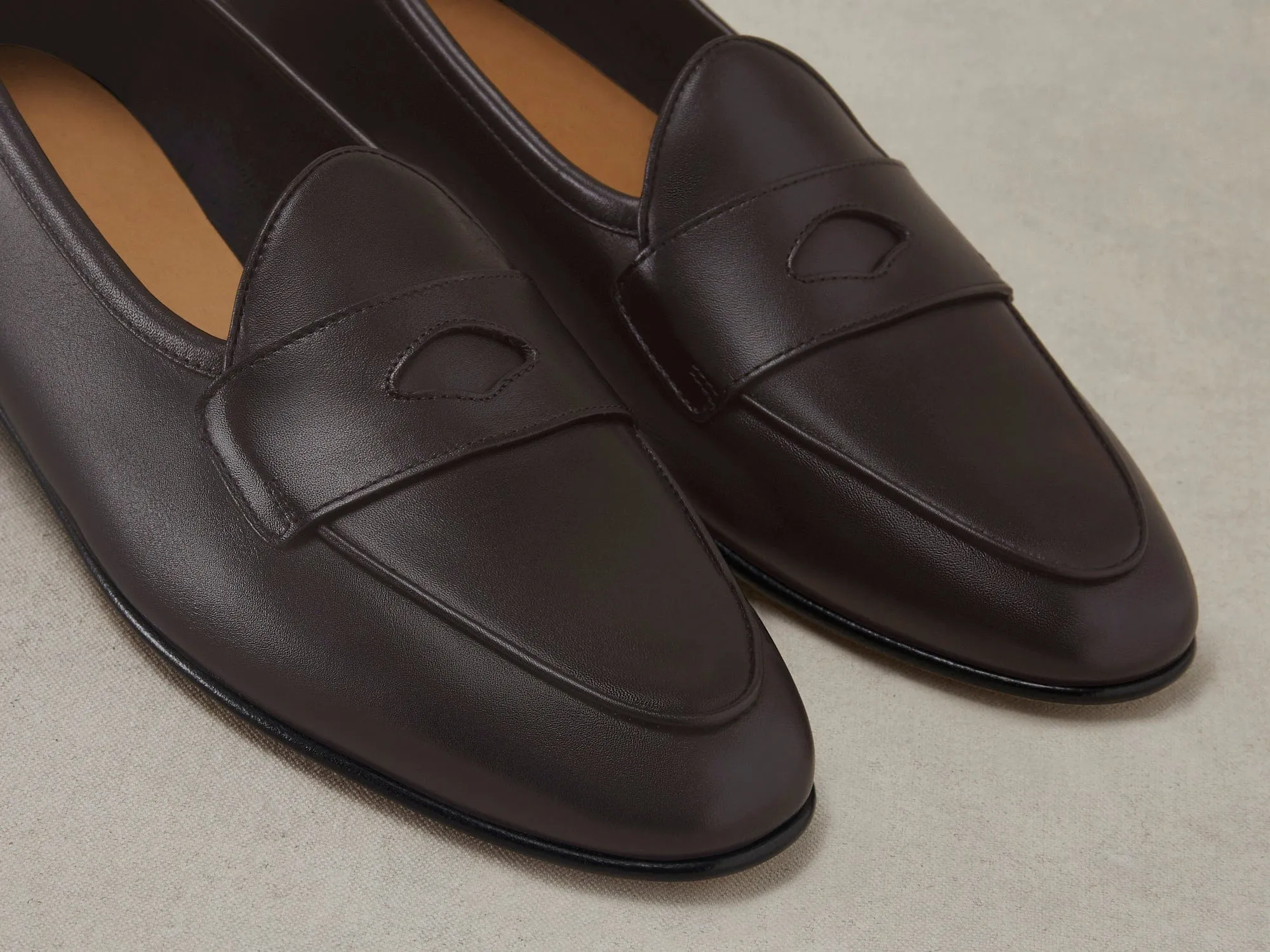 Sagan Classic Ginkgo Loafers in Dark Brown Drape Calf with Leather Sole
