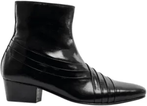 SALVATORE Mens Handcrafted Real Leather Cuban Heel Side Zip Pleated Dancing Ankle Boots