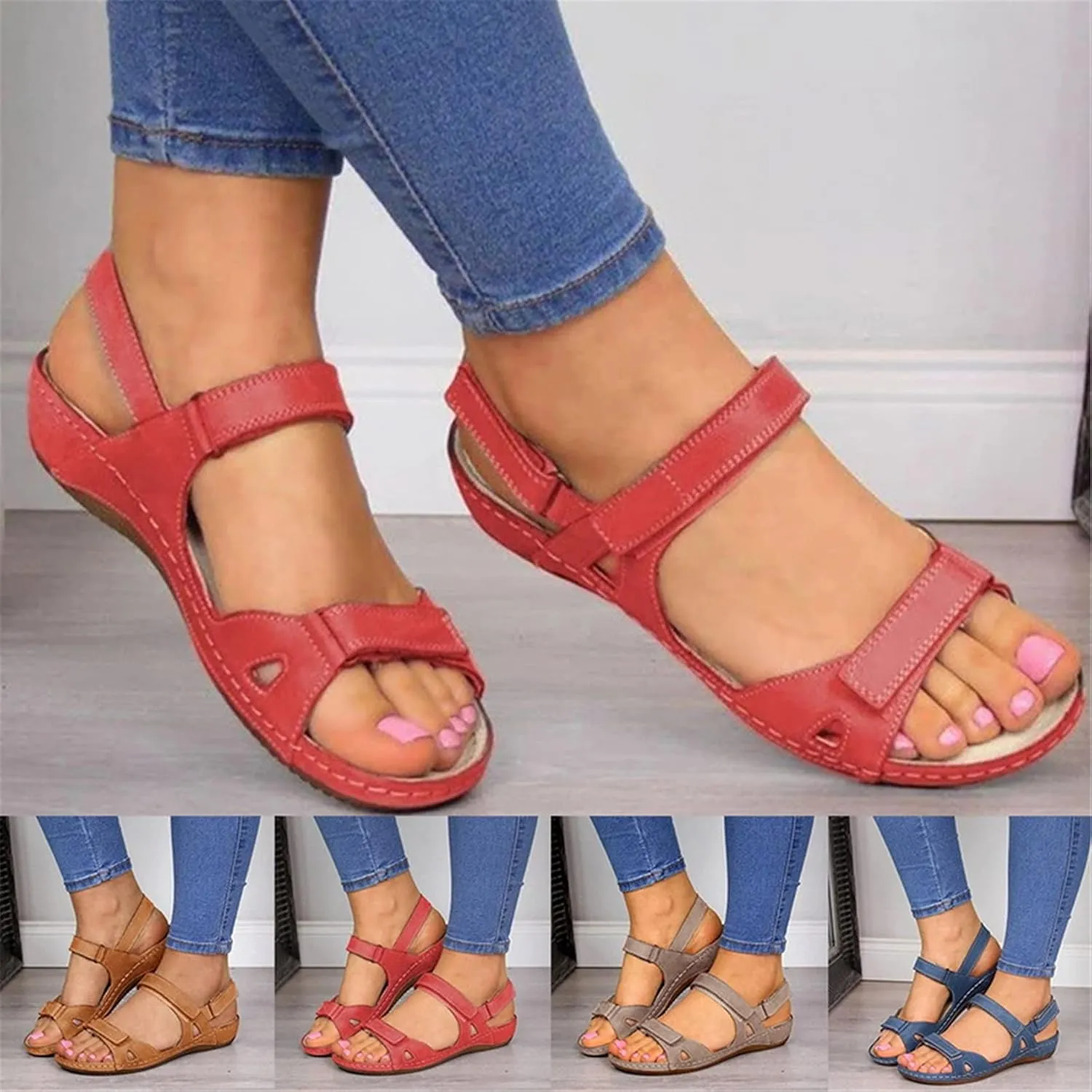 Sandals for Women Dressy Womens Sandals Casual Summer Women's Sandals Flat Open-Toe Beach Sandals Flip Flop Comfy Shoes,Blue,US7.5/EU39