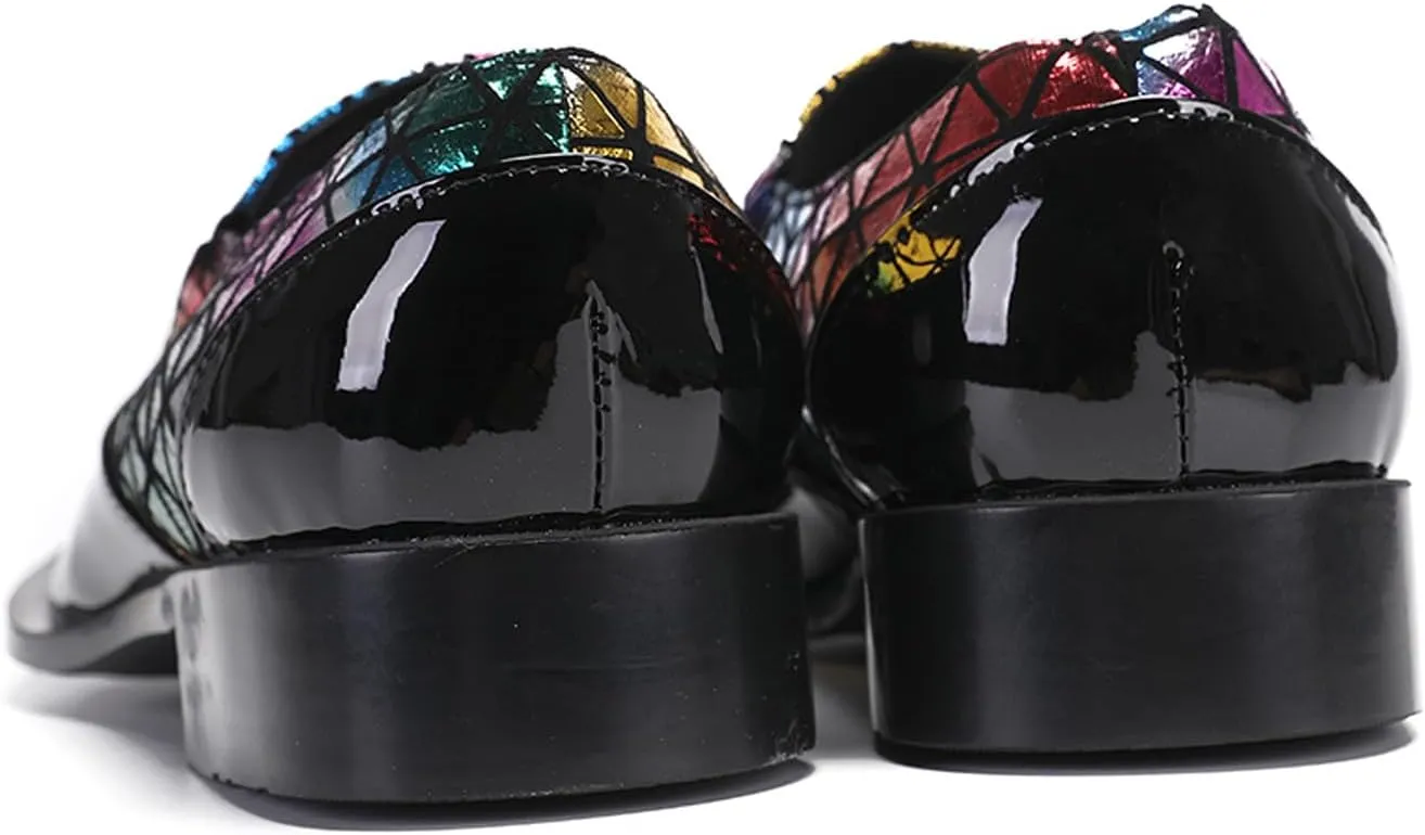 Santimon Mens Loafers Party Dress Slip On Disco Shoes -Wedding Casual Two Tone Leather Penny Loafers- Tuxedo Plaid Metal Tip Toe Shoes for Men Boys