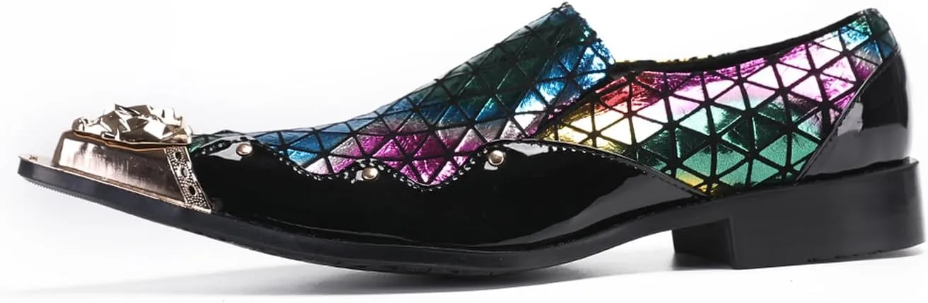 Santimon Mens Loafers Party Dress Slip On Disco Shoes -Wedding Casual Two Tone Leather Penny Loafers- Tuxedo Plaid Metal Tip Toe Shoes for Men Boys