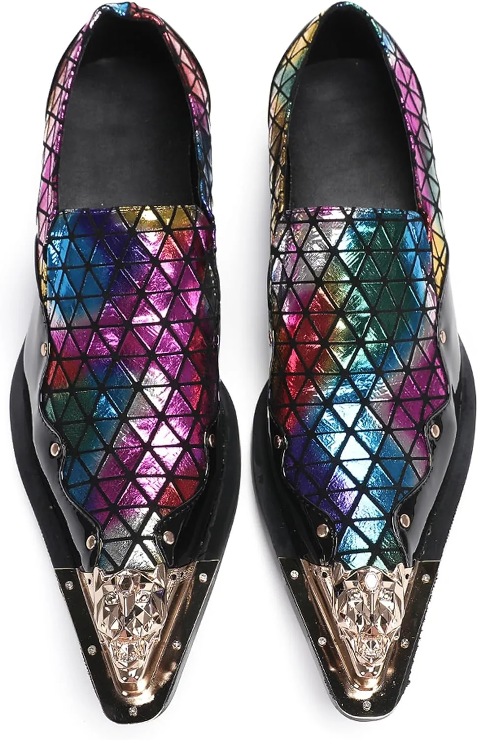 Santimon Mens Loafers Party Dress Slip On Disco Shoes -Wedding Casual Two Tone Leather Penny Loafers- Tuxedo Plaid Metal Tip Toe Shoes for Men Boys