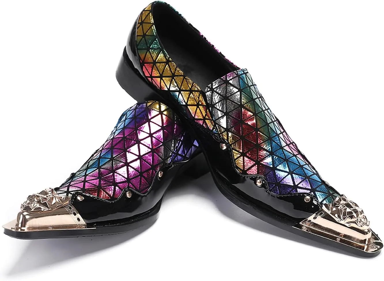 Santimon Mens Loafers Party Dress Slip On Disco Shoes -Wedding Casual Two Tone Leather Penny Loafers- Tuxedo Plaid Metal Tip Toe Shoes for Men Boys