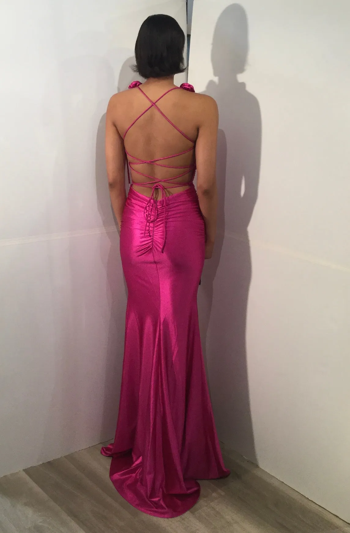 Satin Fitted Sleeveless Slit Gown by Jovani D5807
