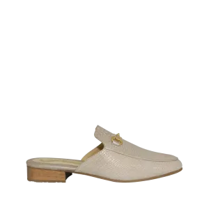 Satin gold mule in folia embossed leather