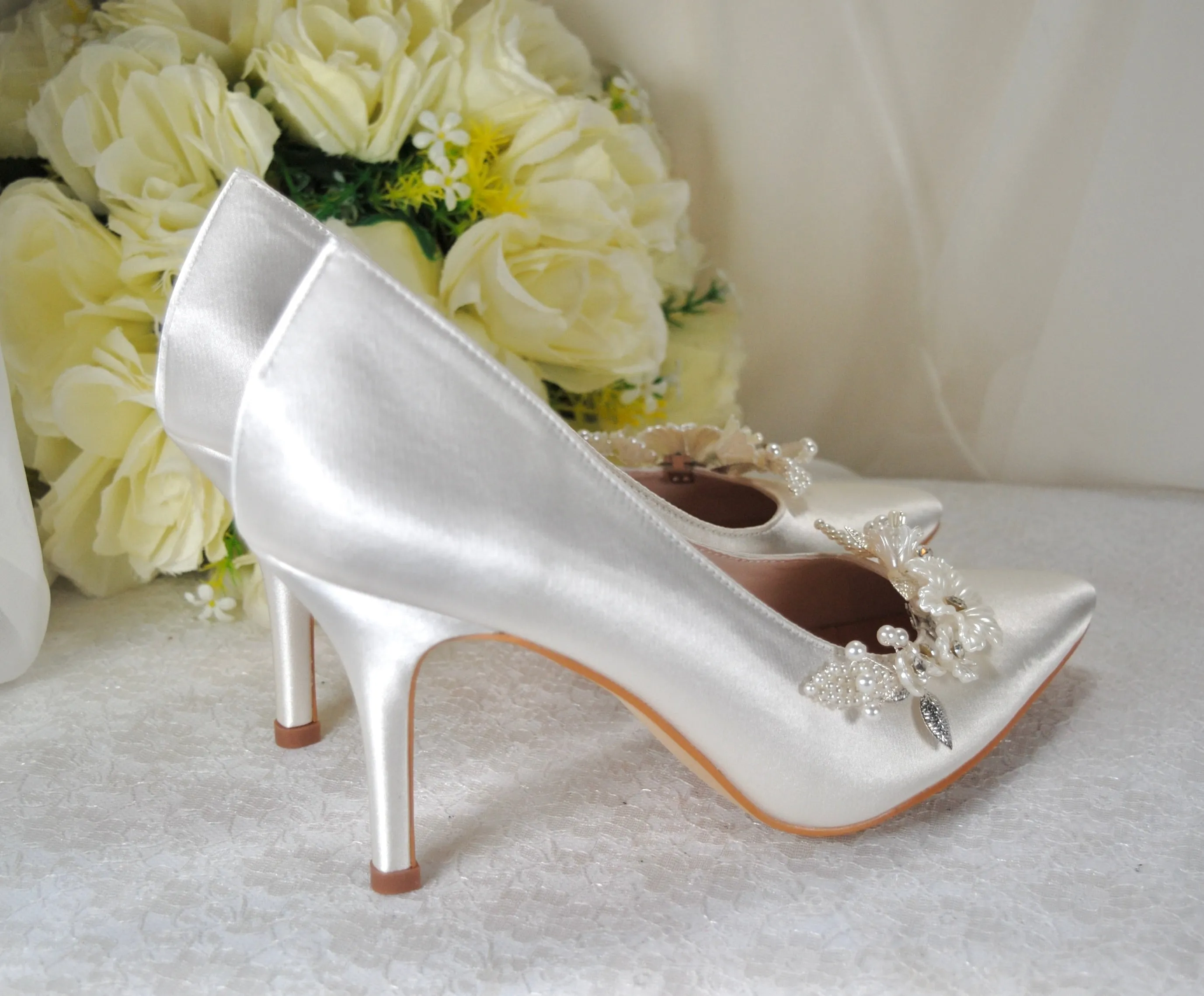 Satin Shoes with Floral Shoe Clip