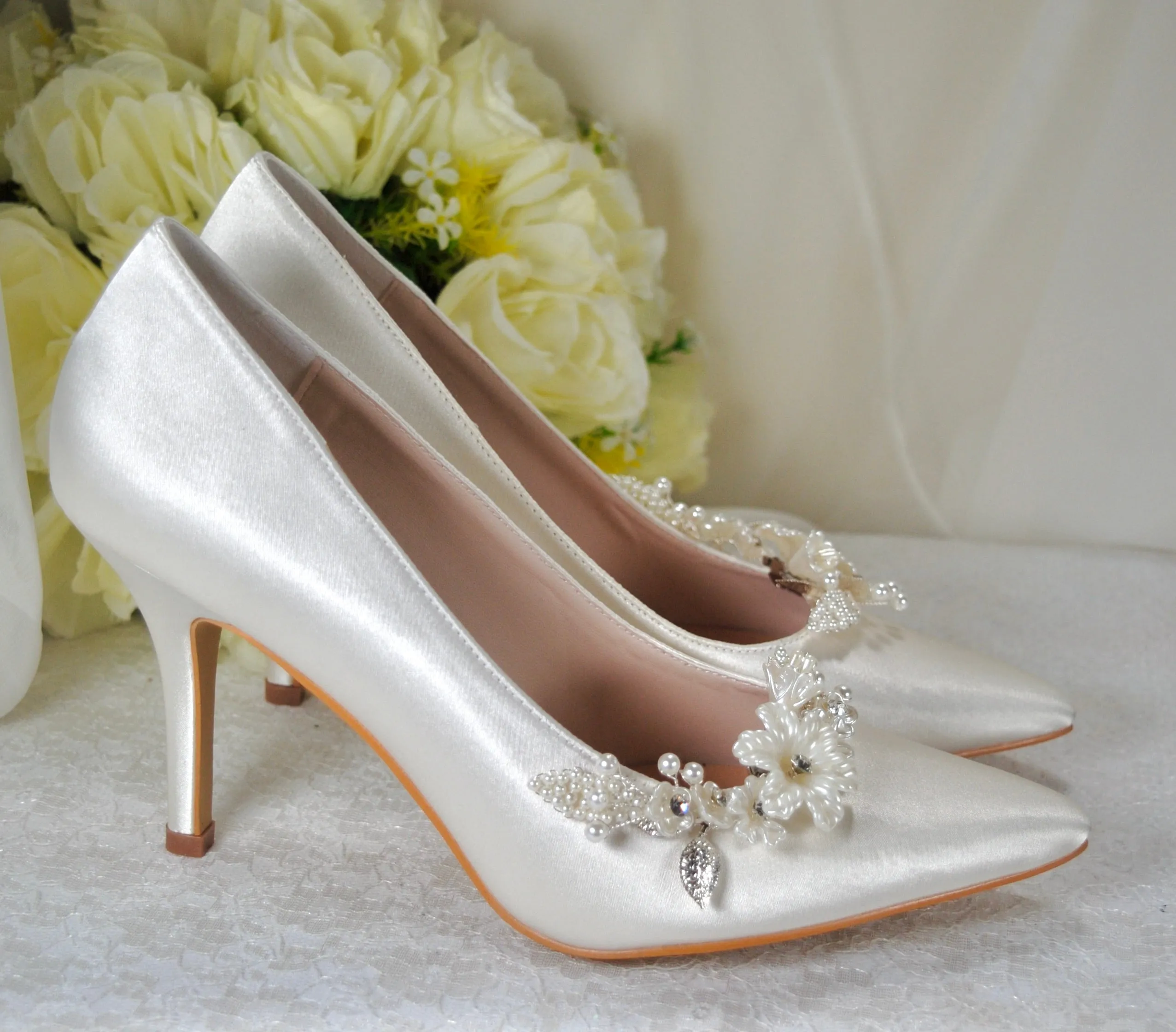 Satin Shoes with Floral Shoe Clip