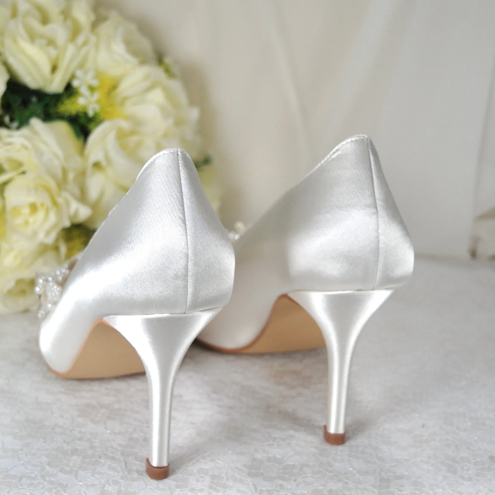 Satin Shoes with Floral Shoe Clip