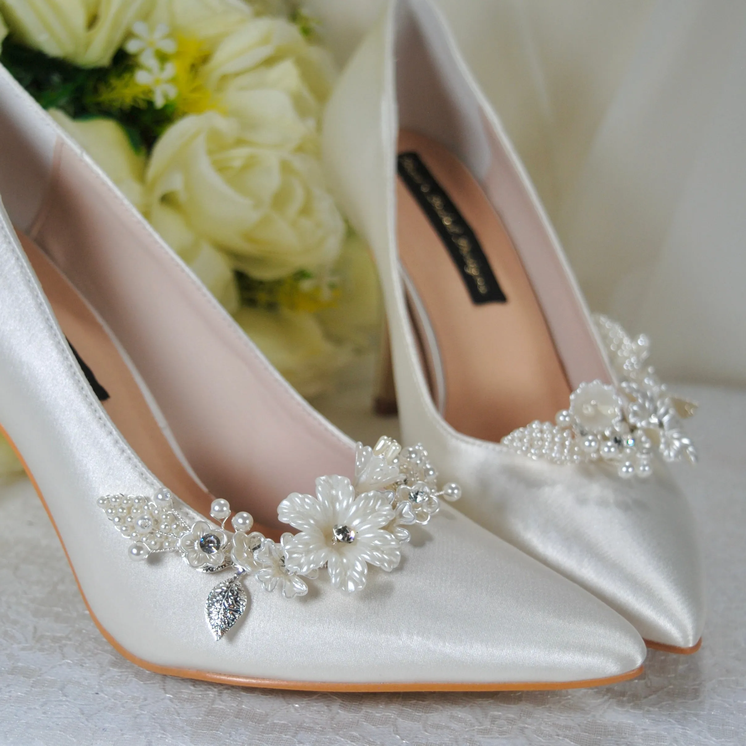Satin Shoes with Floral Shoe Clip
