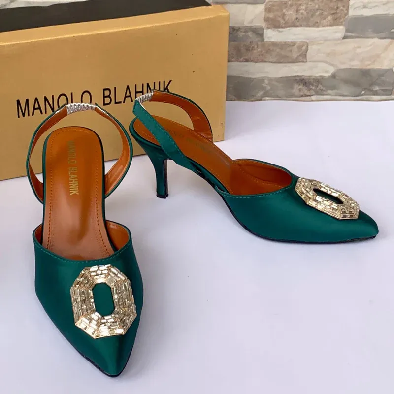 Satin Slingback Rhinestone Pumps Heels Sandals #10113 #22