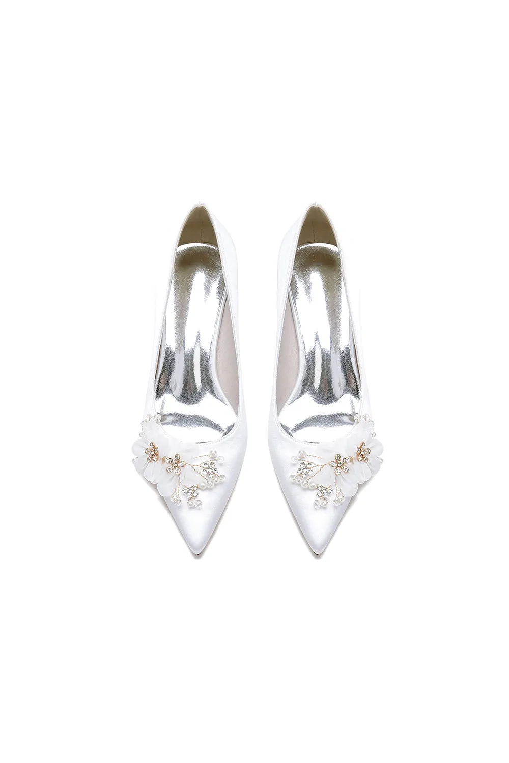 Satin Wedding Shoes Stiletto Heel With Rhinestone Flower
