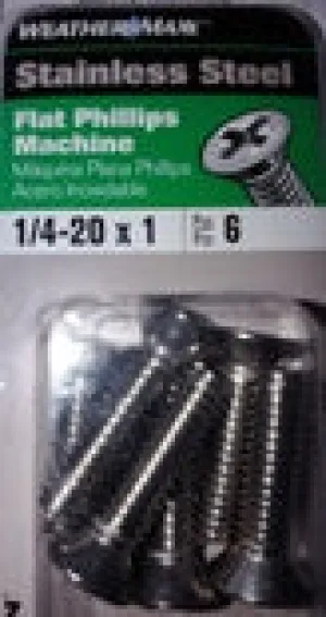 Screws, 1/4-20 x 1", Stainless Steel, 6 pack,  NRE # 700757