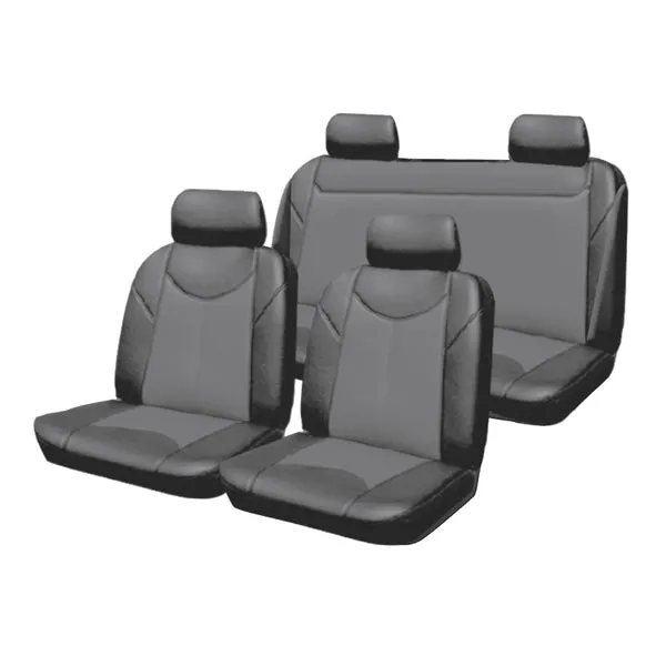Seat Covers Set Suits Ford Ecosport BK Wagon 12/2013-On 2 Rows Black Bull Black/Grey Leather Look