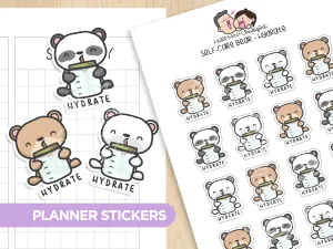 Self-Care Bear - Hydrate Planner Stickers