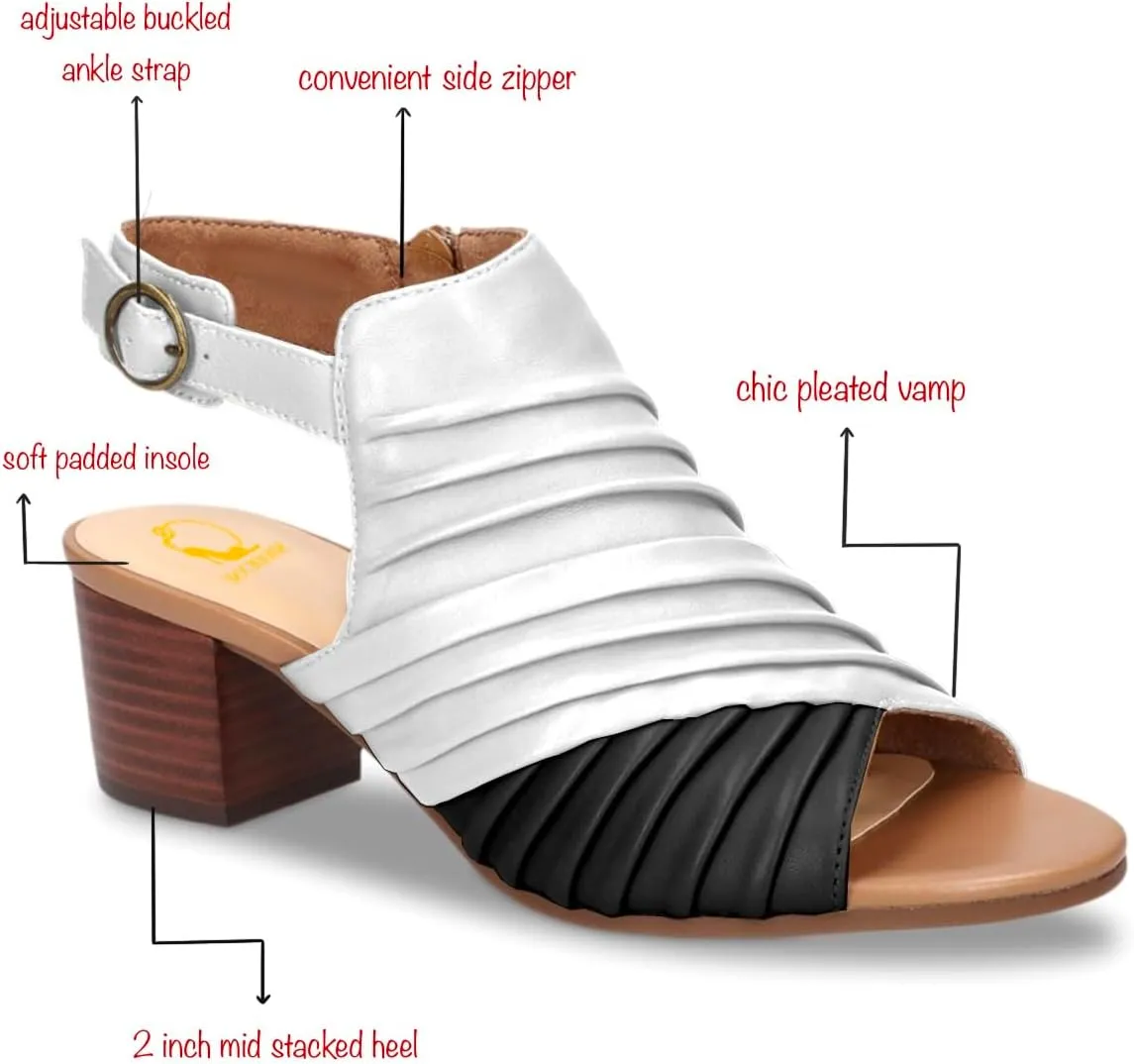 SHODENSE Women Heeled Sandals Peep Square Toe Suede Chunky Block Heel Sandal Booties Cut-out Ankle Strap Dress Shoes Wrinkle Open Toe Slingback Pumps Backless Buckle Two-Toned Summer Fashion 4-11 M US