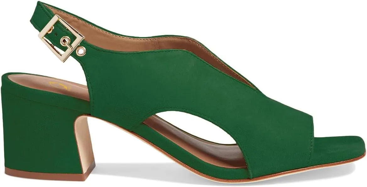 SHODENSE Women Heeled Sandals Peep Square Toe Suede Chunky Block Heel Sandal Booties Cut-out Ankle Strap Heeled Dress Sandal Shoes Open Toe Slingback Pumps Backless Buckle Summer Elegant 4-13 M US