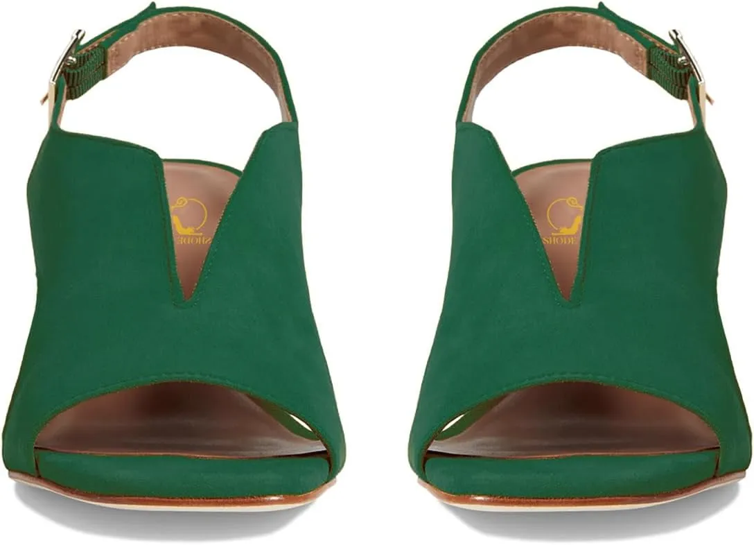SHODENSE Women Heeled Sandals Peep Square Toe Suede Chunky Block Heel Sandal Booties Cut-out Ankle Strap Heeled Dress Sandal Shoes Open Toe Slingback Pumps Backless Buckle Summer Elegant 4-13 M US