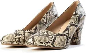 SHODENSE Women Vintage Chunky Kitten Heel Pumps Shoes Round Closed Toe Slip On Dress Sandals High Block Heels Formal Work Shoes Ladies Snakeksin Crocodile Suede Evening Party Shoe Retro 4-11 M US