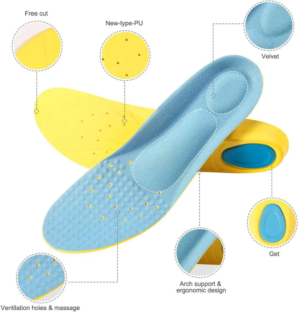 Shoes Inserts Memory Foam Insoles Shock Absorption Pain Relief Plantar Fasciitis Arch Supports Breathable PU Sports Feet Insoles for Men Women and Kids,1 Pair (L（Men's 8-12/ Women 10-15）)