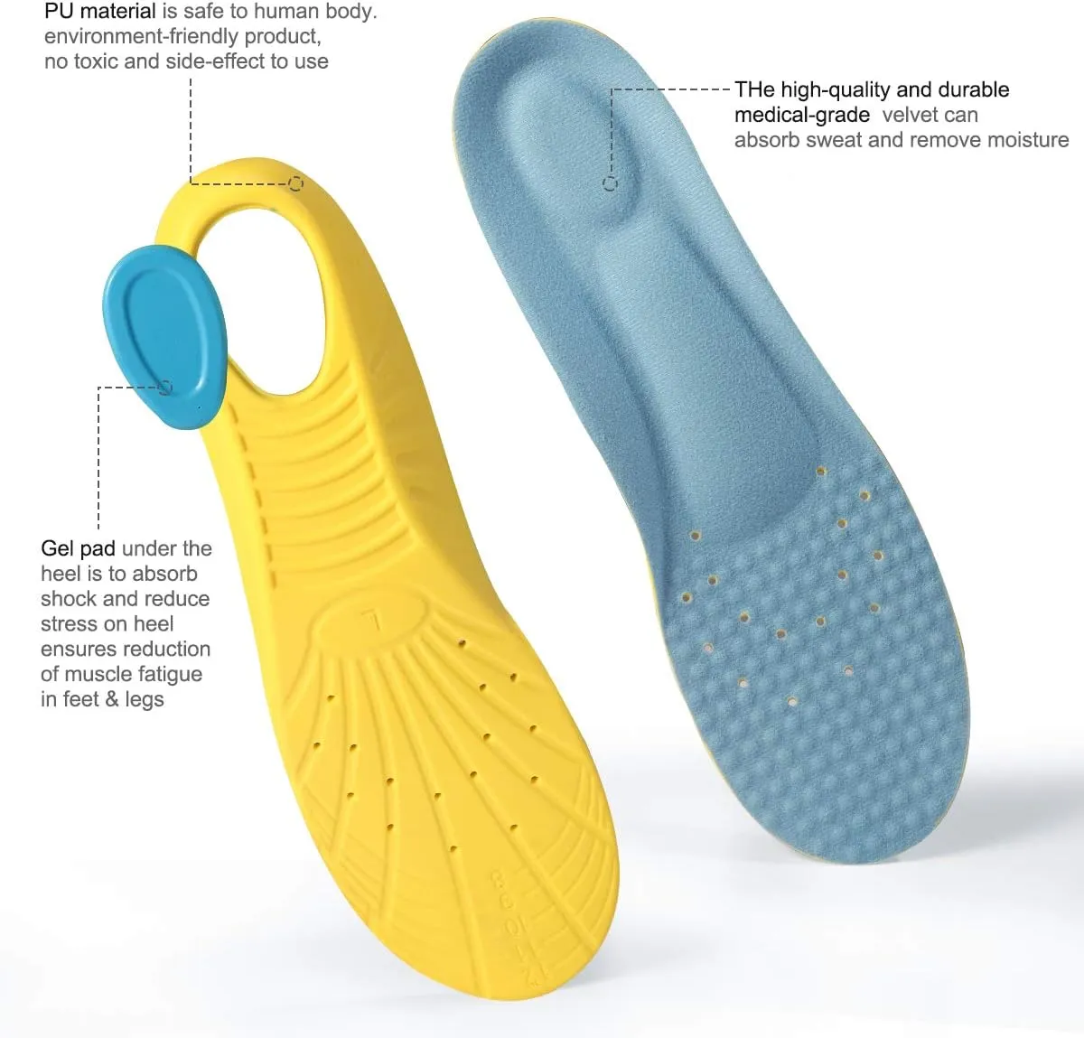 Shoes Inserts Memory Foam Insoles Shock Absorption Pain Relief Plantar Fasciitis Arch Supports Breathable PU Sports Feet Insoles for Men Women and Kids,1 Pair (L（Men's 8-12/ Women 10-15）)