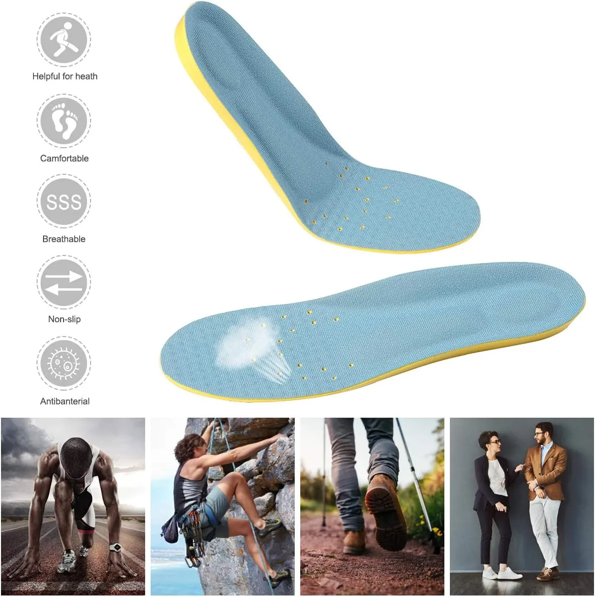 Shoes Inserts Memory Foam Insoles Shock Absorption Pain Relief Plantar Fasciitis Arch Supports Breathable PU Sports Feet Insoles for Men Women and Kids,1 Pair (L（Men's 8-12/ Women 10-15）)