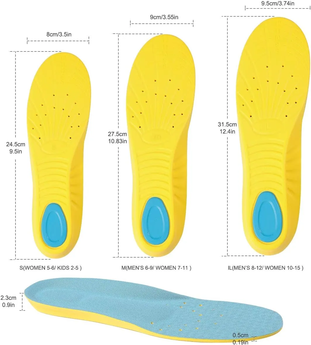 Shoes Inserts Memory Foam Insoles Shock Absorption Pain Relief Plantar Fasciitis Arch Supports Breathable PU Sports Feet Insoles for Men Women and Kids,1 Pair (L（Men's 8-12/ Women 10-15）)