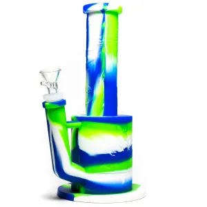 Shooters - 10" Silicone Bubbler - 2 Piece w/ Silicone Stem - Green, Blue & White