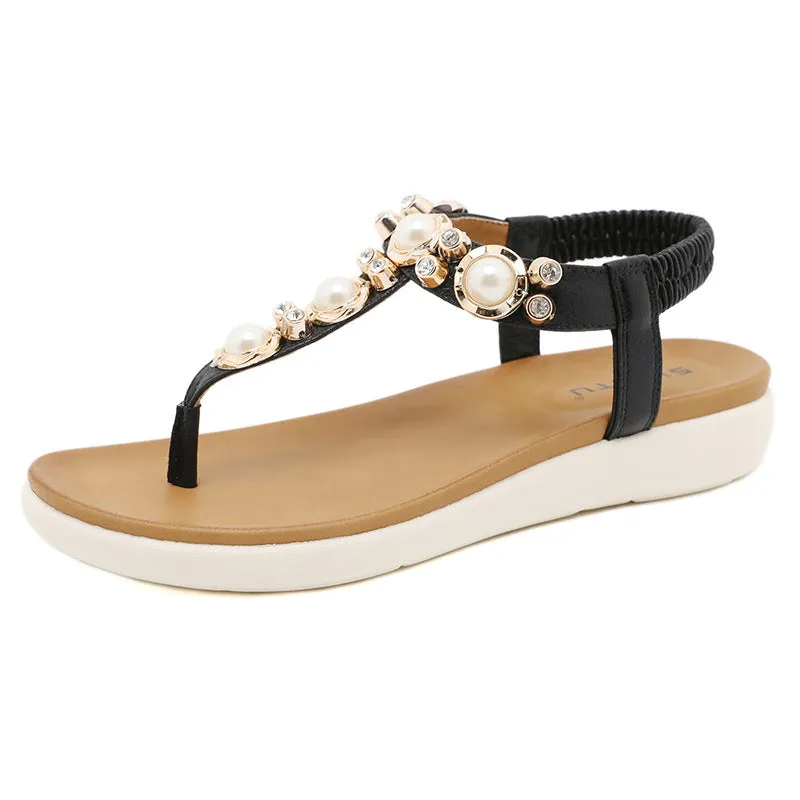 SIKETU | Slingback Flip Flops With Pearl Rhinestones