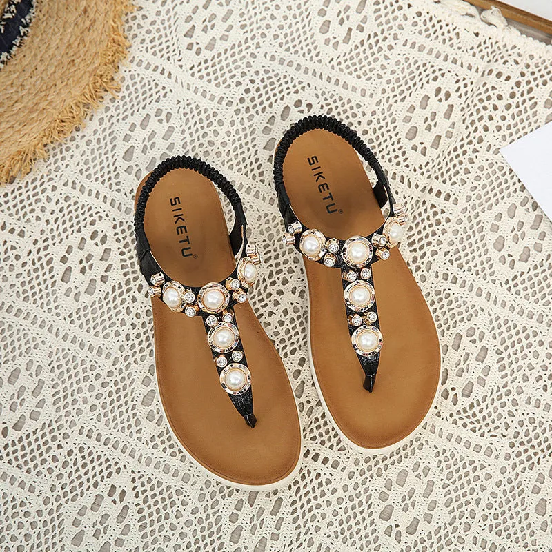SIKETU | Slingback Flip Flops With Pearl Rhinestones