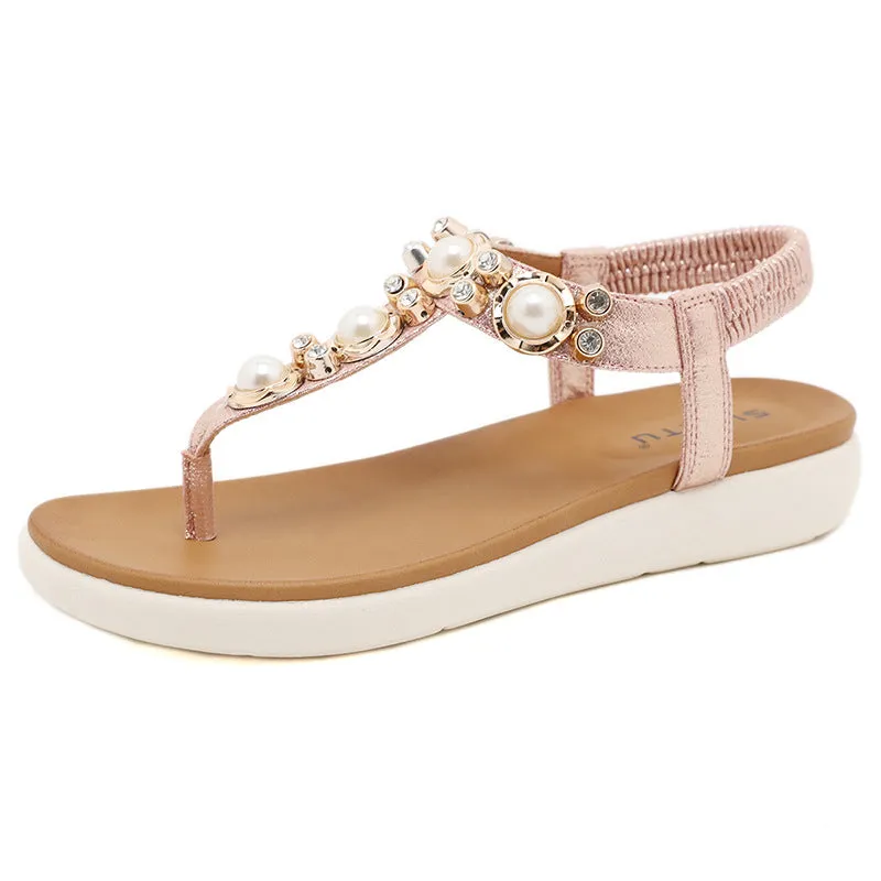 SIKETU | Slingback Flip Flops With Pearl Rhinestones