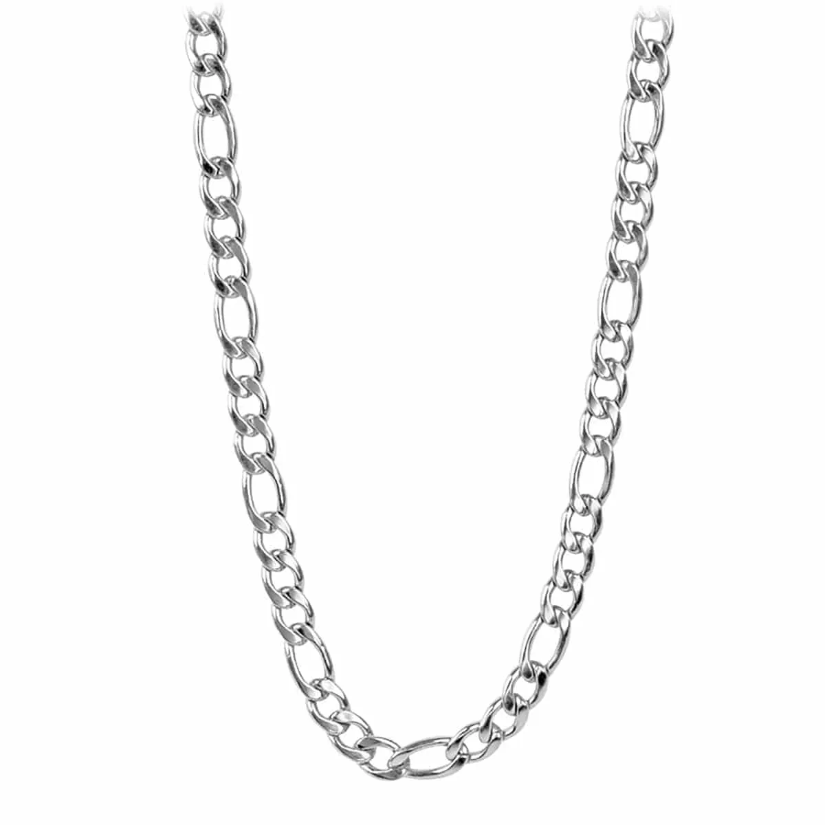Silver Tone Stainless Steel Polished 9mm Classic Figaro Chain