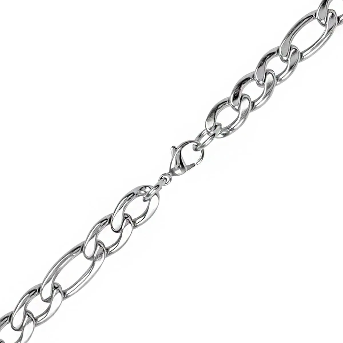 Silver Tone Stainless Steel Polished 9mm Classic Figaro Chain