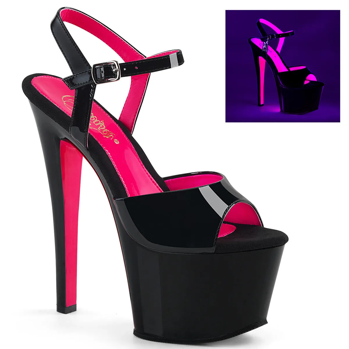 SKY-309TT Pleaser Black/Neon Pink Sexy Platform Shoes (Pole Dancing Heels)