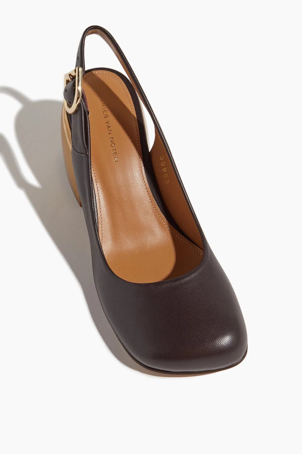 Sling Back Pump with Gold Heel in Bordeaux