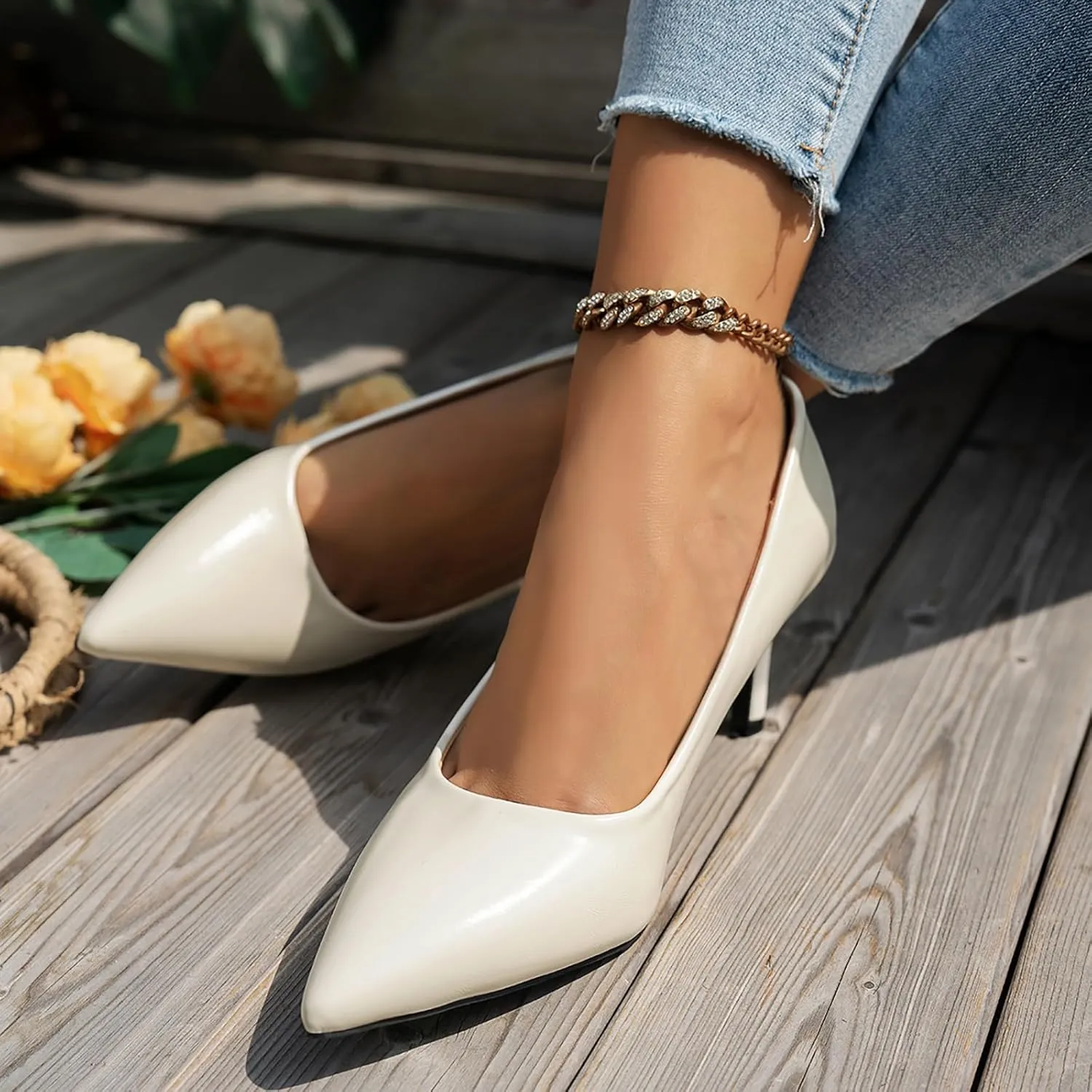 Slip on Comfortable High Heels Closed Toe Heels Women's Stiletto Pointed Toe Dress Shoes Wedding Prom Bridal Work