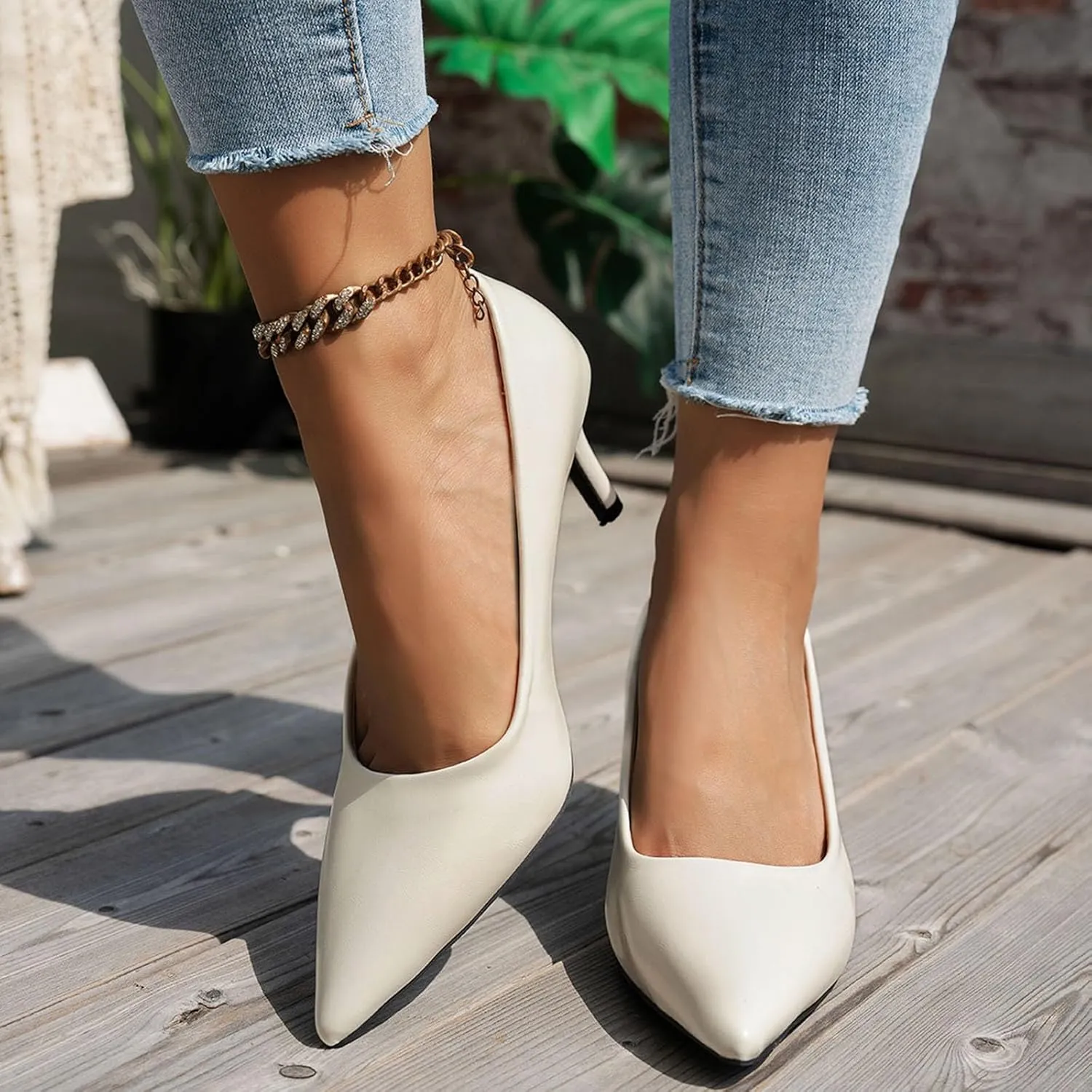 Slip on Comfortable High Heels Closed Toe Heels Women's Stiletto Pointed Toe Dress Shoes Wedding Prom Bridal Work