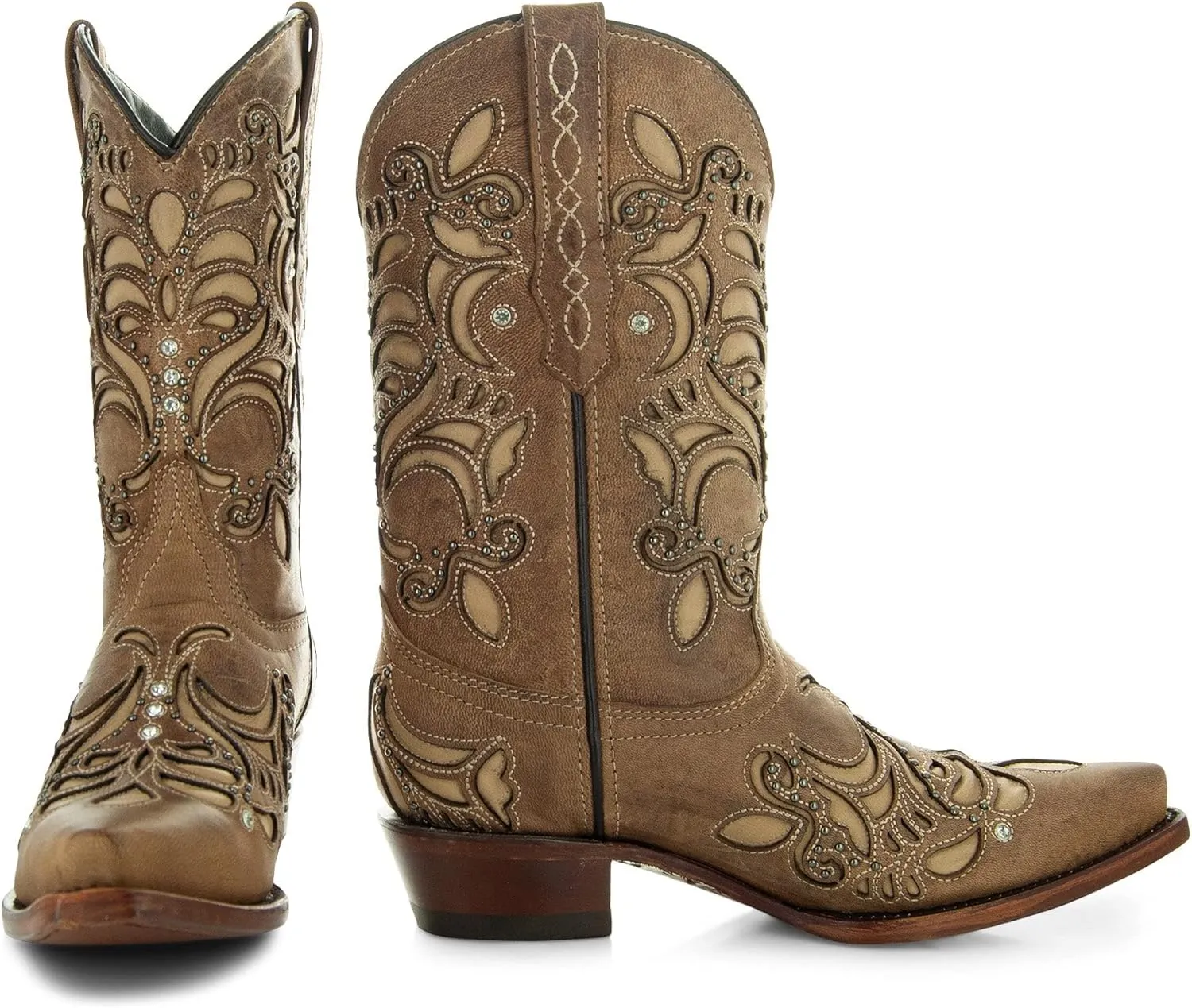 Soto Boots Womens Inlay Cowgirl Boots, Genuine Leather Cowgirl Boots, Handcrafted Cowboy Boots For Women M50060