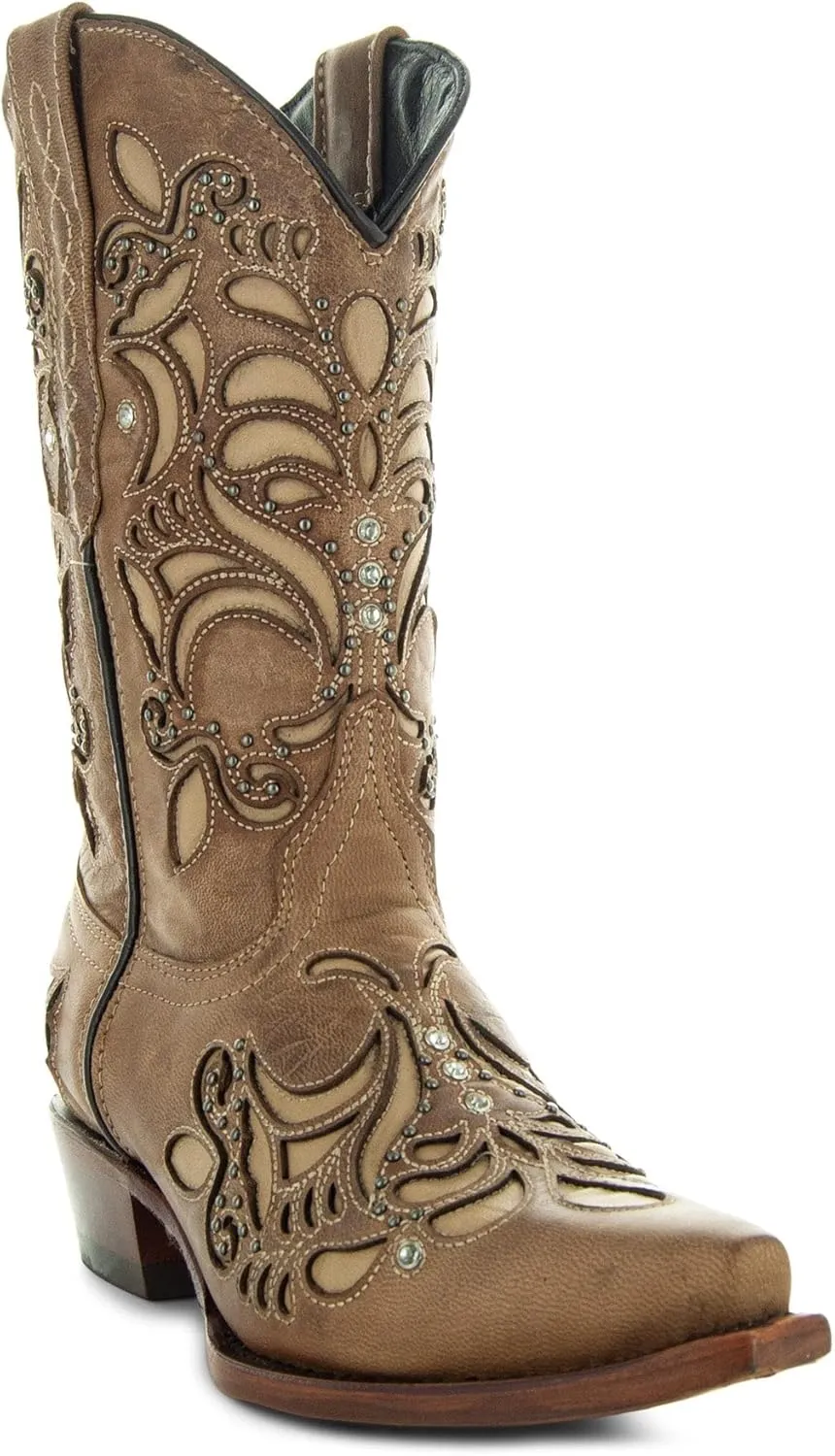 Soto Boots Womens Inlay Cowgirl Boots, Genuine Leather Cowgirl Boots, Handcrafted Cowboy Boots For Women M50060