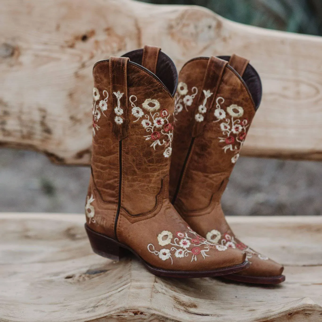 Soto Boots Women's Showstopper Snipped Toe Floral Cowgirl Boots, Embroidered Genuine Leather Handcrafted M50044 Tan