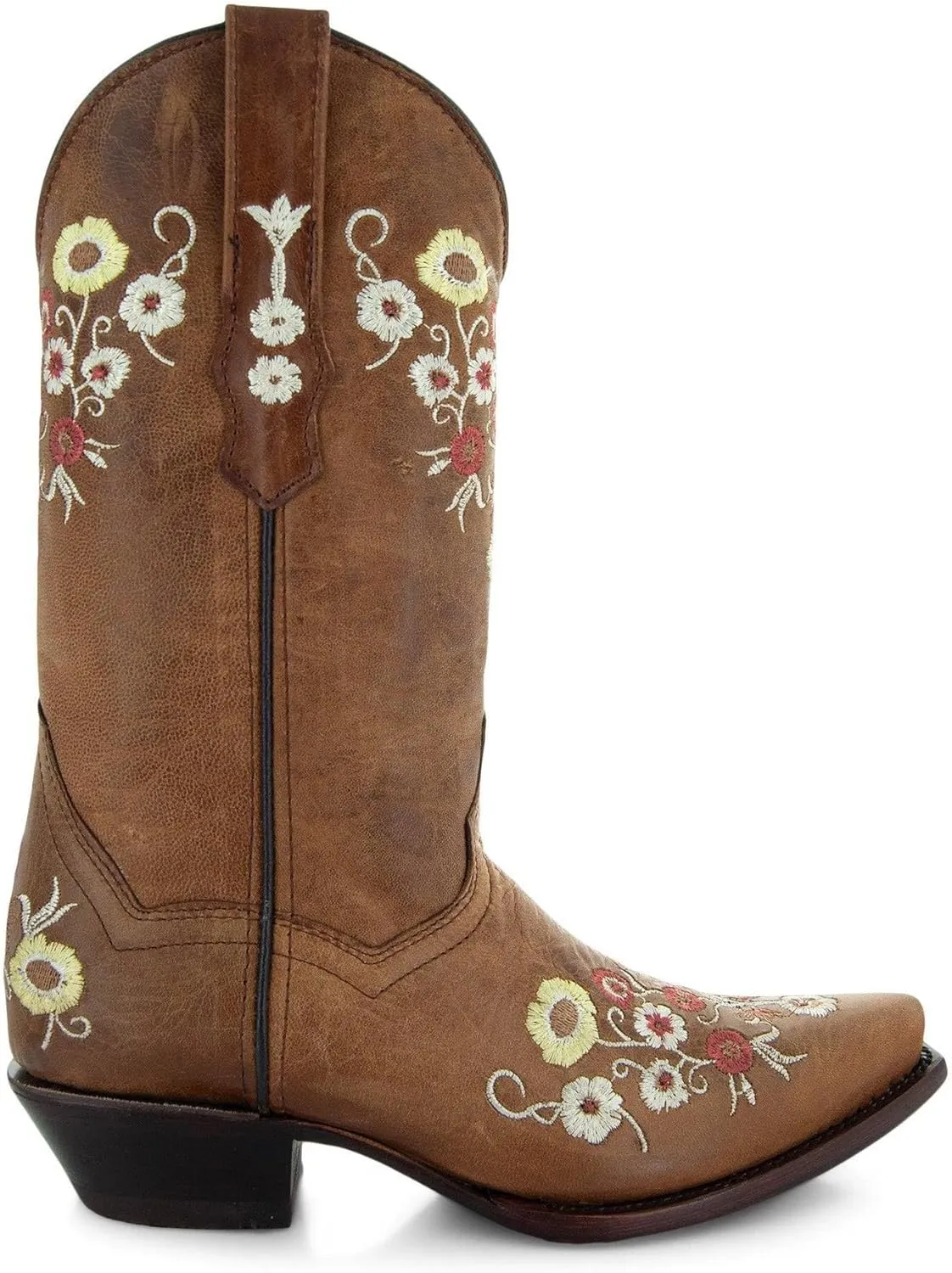Soto Boots Women's Showstopper Snipped Toe Floral Cowgirl Boots, Embroidered Genuine Leather Handcrafted M50044 Tan