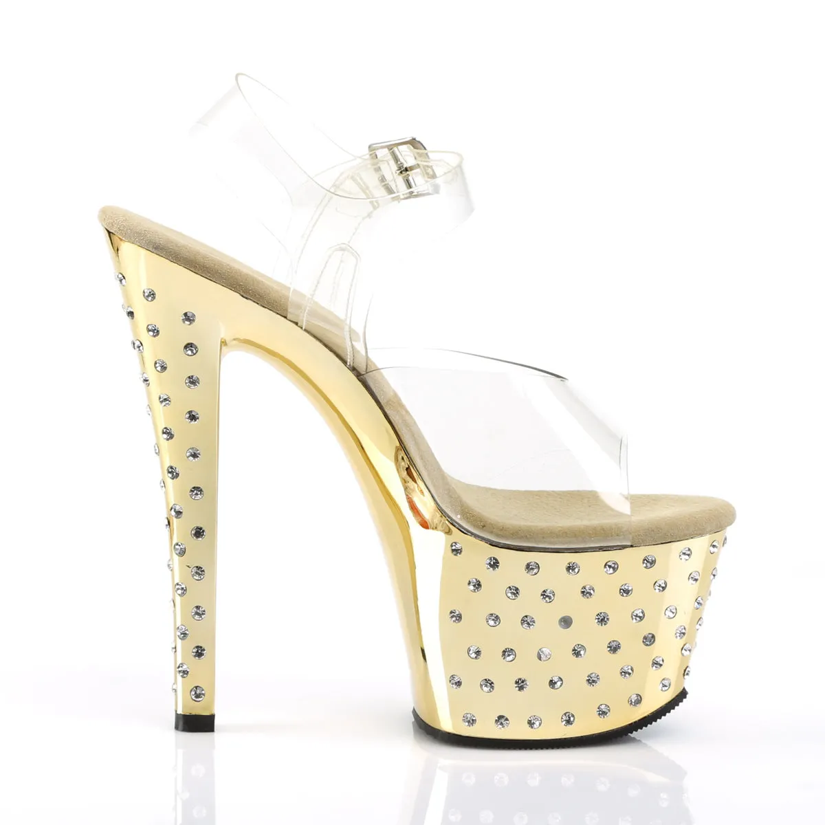 STARDUST-708 Pleaser Clear/Gold Chrome Sexy Platform Shoes (Pole Dancing Heels)