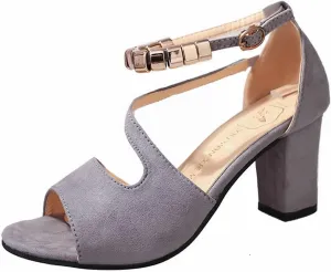 Strappy Heeled Sandals Women Open Toe Square Toe Chunky Heel Ankle Strap Party Shoes