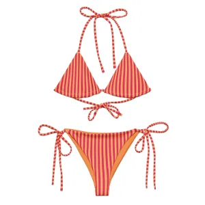 STRING BIKINI SET ECO - ORANGE & RED STRIPES