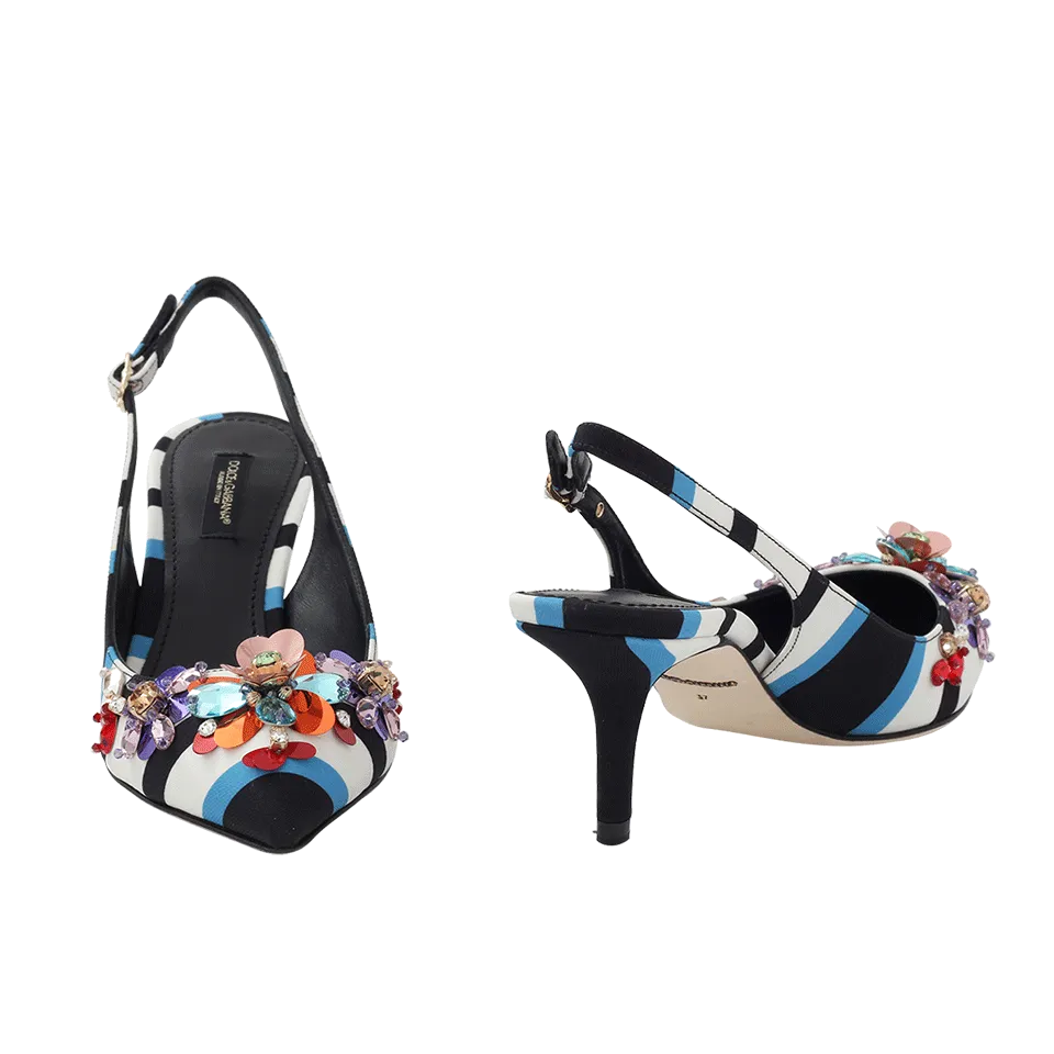 Striped Jewel Toe Slingback