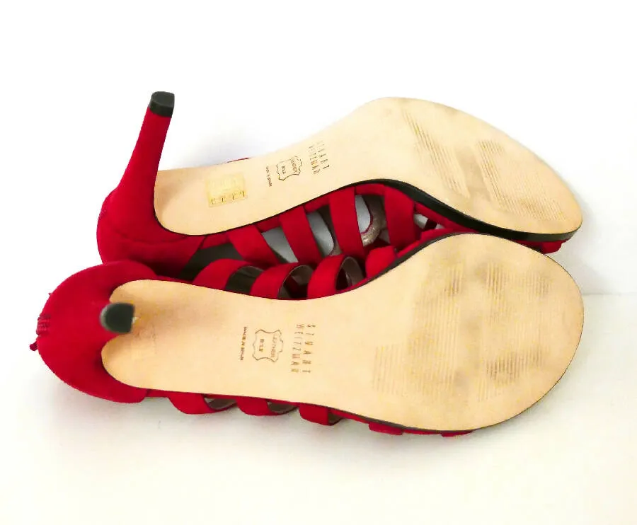 Stuart Weitzman women's red suede gladiator heeled sandals