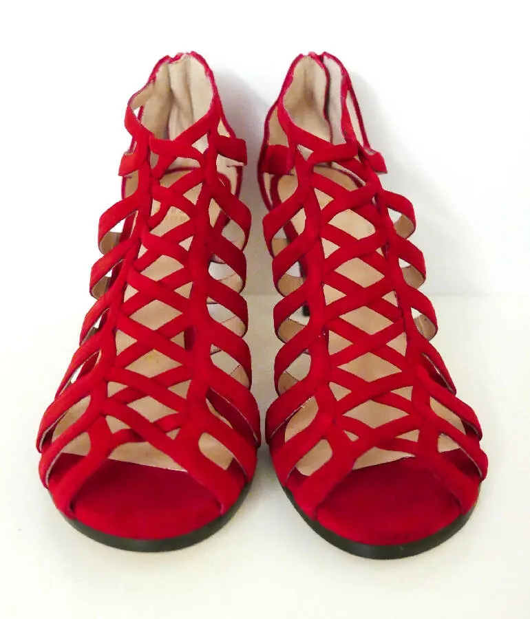 Stuart Weitzman women's red suede gladiator heeled sandals