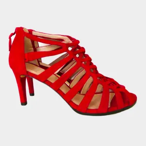 Stuart Weitzman women's red suede gladiator heeled sandals